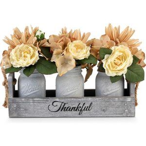 Farmhouse Mason Jar Centerpieces, Rustic Country Home Table Decor with 3 White